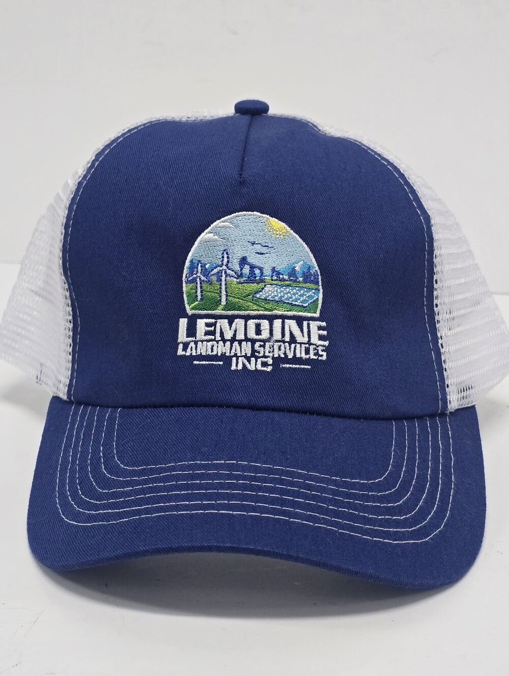 Vintage Lemoine Landman Services Trucker Hat Snapback Blue White Cap Hit Wear